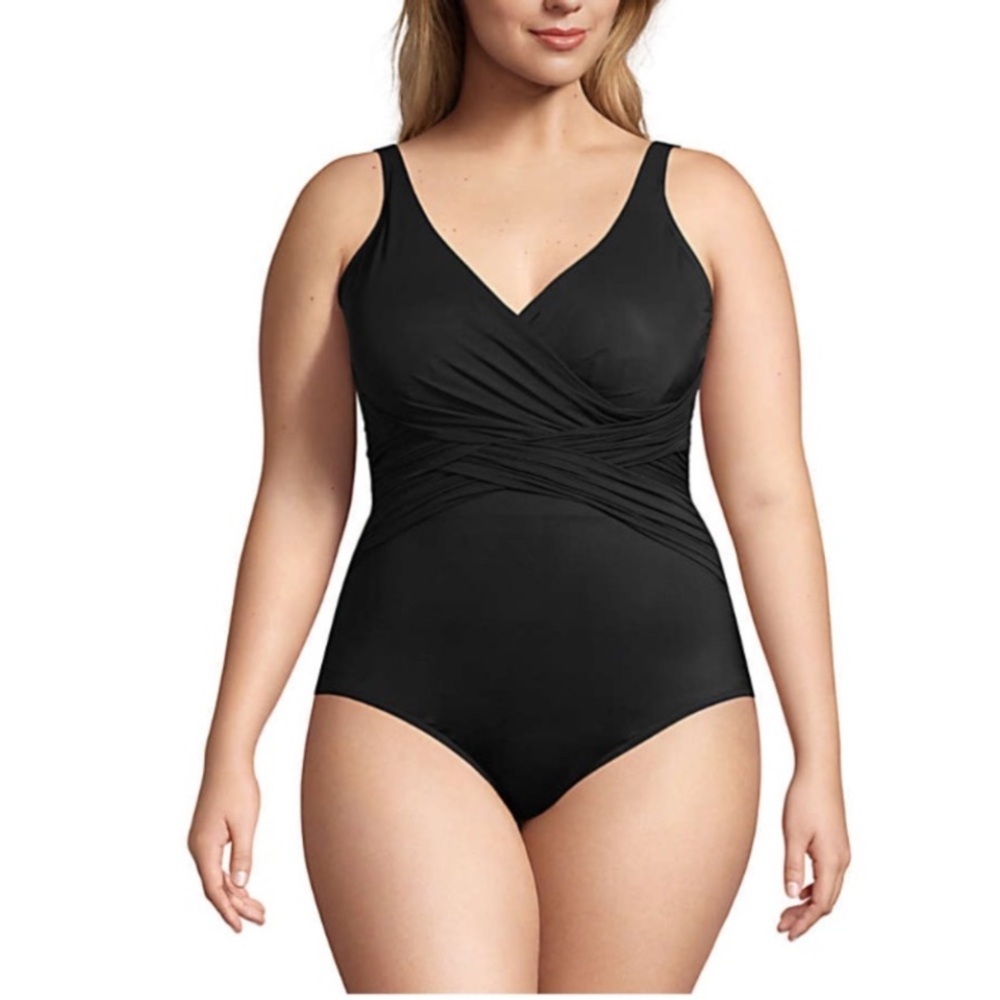 Lands End Plus Slender‎ Tummy Control Wrap Swimsuit Plus Size 18 EUC 0389